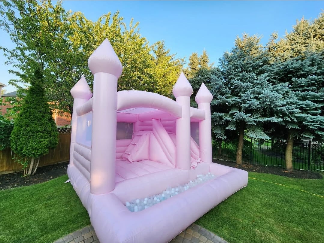 14ft Pink Bouncy Castle With Slide & Ball Pit