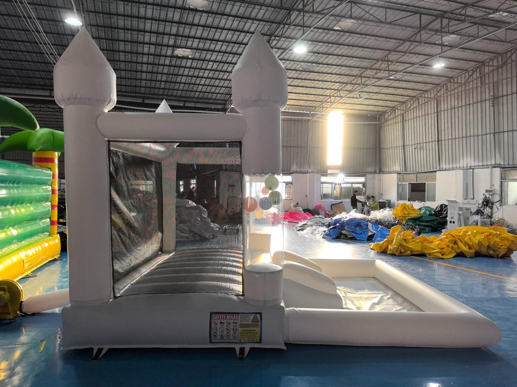 10ft White Balloon Pillar Bounce House with Ballpit
